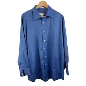 Joseph & Feiss Mens Size 17 1/2  32/33 Blue 80s 2-Ply Perfect Twill Dress Shirt